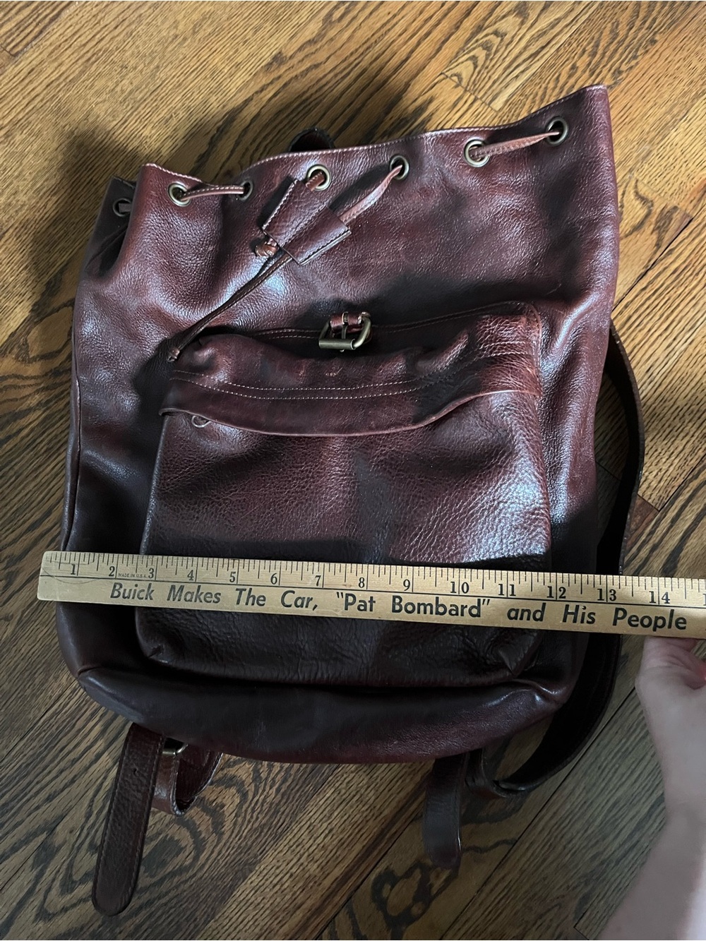 Vintage 90s Genuine Leather Backpack Rucksack Cognac Brown Slouchy Unisex - Picture 10 of 11